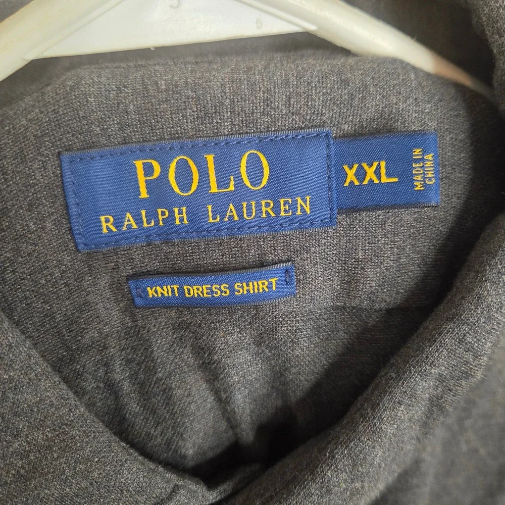 Polo‎ Ralph Lauren Mens XXL Knit Dress Shirt Charcoal Grey Long Sleeve Pony Logo